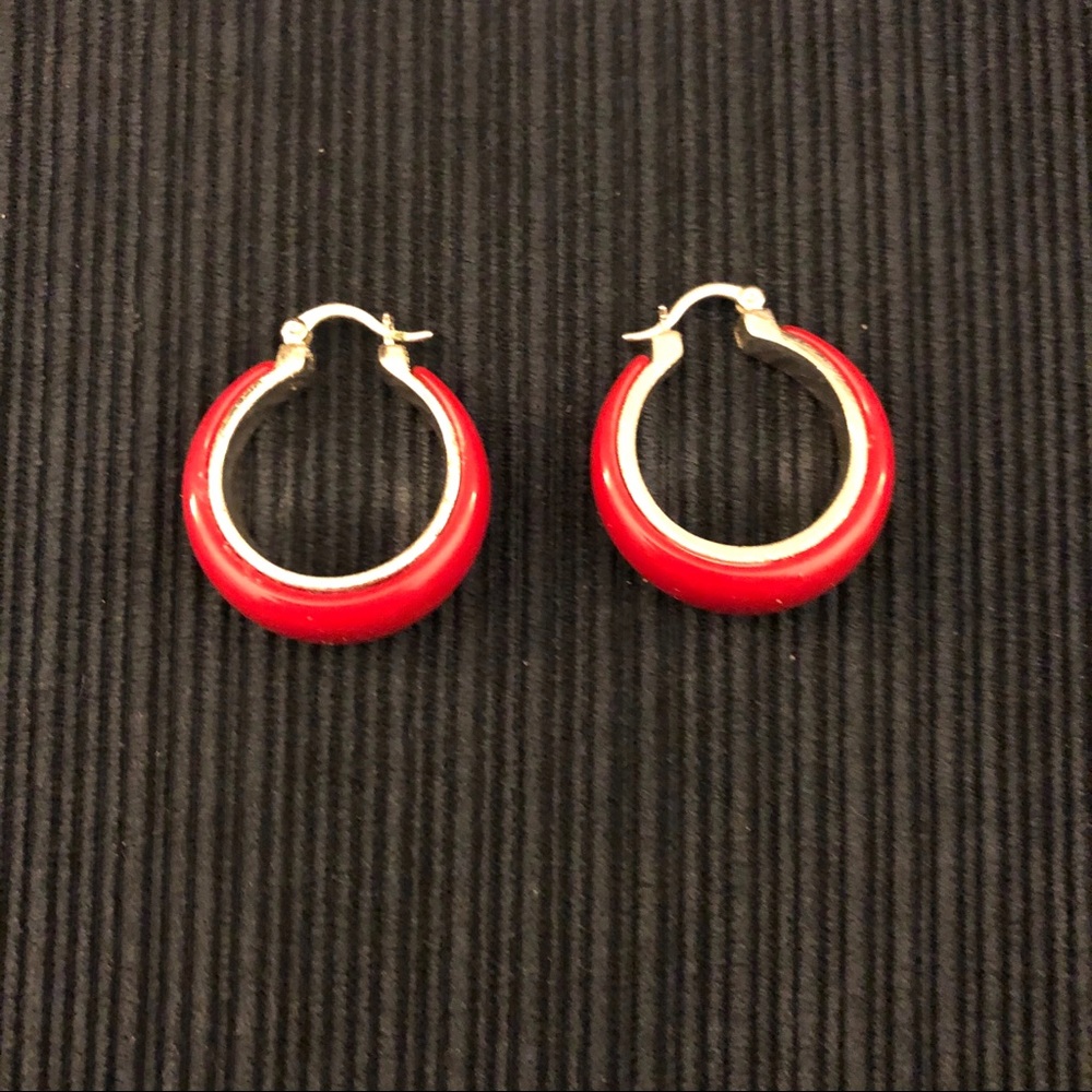 Red and Silver Fashion Earrings—EUC